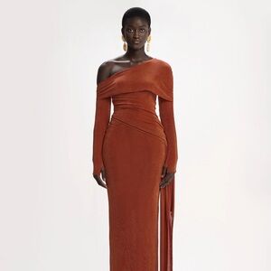 BBXbrand Verella Long One-Shoulder Dress in Rich Rust
